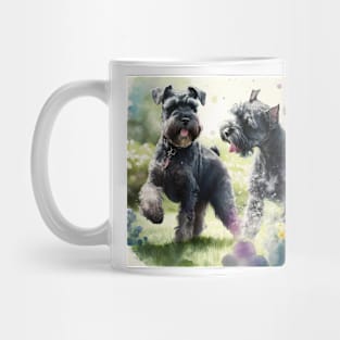 Two Black Miniature Schnauzers Playing Watercolour Painting Mug